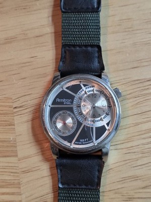 Armitron Steel men's watch multi function face. 20/4183 (CRACKED SCREEN) *WORKS*