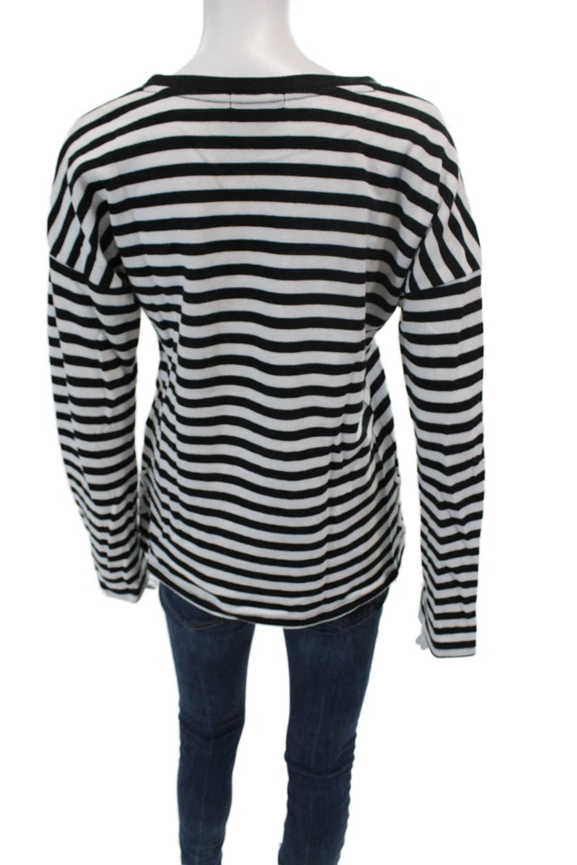 PJ Salvage Mujer Mezcla de Algodón Rayas Con Cordones Sudadera Top Negra Talla S Foto 3 de 4