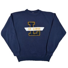 Vintage Tultex St. Louis Sweatshirt Large Navy Blue Plaid Patch Made in USA 90s