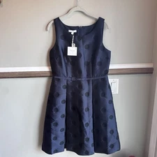 NWT RSVP by Talbots Fit & Flare Navy Blue Polka Dot Holiday Dress Women’s Sz 6