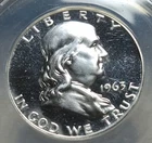 ANACS PF 64 - 1963 P Proof Franklin Silver Half Dollar. Nice Mirrors. A1303.