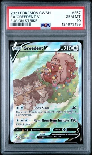 2021 POKEMON SWORD & SHIELD FUSION STRIKE #257 FULL ART/GREEDENT V PSA 10