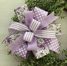 10" Lavender Spring Wreath Bow, Floral Spring Lantern Bow - Handmade