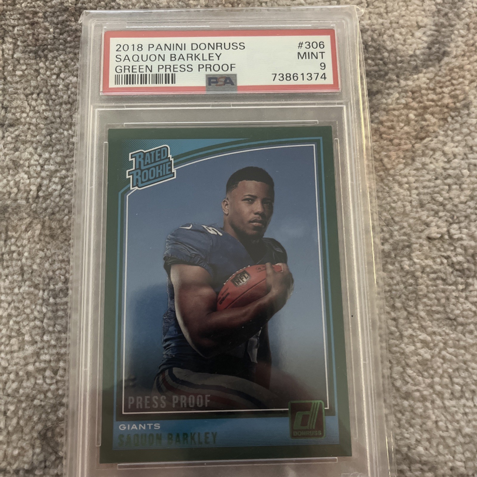 2018 Panini Donruss - Rated Rookie Saquon Barkley #306 Press Proof Green (RC)