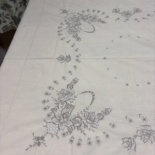 Vtg Madeira Embroidery Lace Cutwork Linen Tablecloth 46”X 68” & 8 Napkins