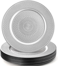 DEAYOU 12 Pack Silver Charger Plate, 13-inch Beaded Chargers Large, 