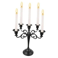 Metal Candelabra Candle Holder for Taper Candles, 5 Arms Matte Black