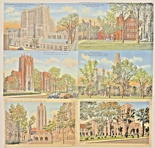 Yale University Campus Buildings New Haven CT c1940s Linen Postcards x6