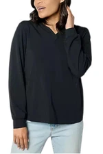 AnyBody Women's Cozy Knit Long Slv Hooded Knit Top w Pockets Black