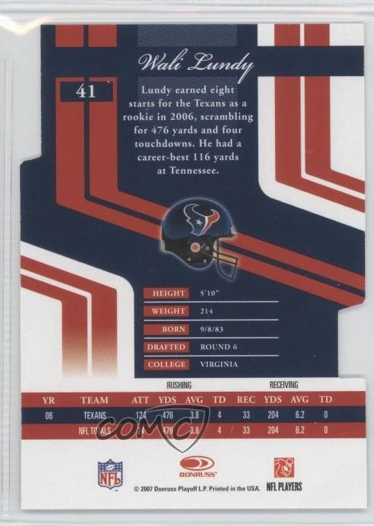 2007 Donruss Elite Status Gold Die-Cut /24 Wali Lundy #41 - Image 2 of 2