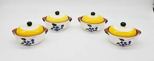 Stangl Blueberry Set of 4 Individual Covered Casseroles Bowls Lug Handles Vintag