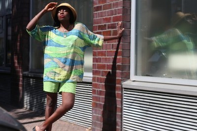 Vintage 1980s Leinen Bluse Abstract Gruen Oversized T-Shirt Oberteil Gr M L 80er