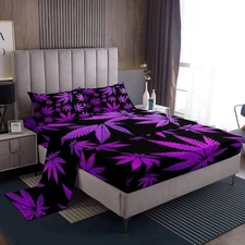 Marijuana Leaf Bed Sheets Weed Leaf Botanical Sheet Set for Kids Men Women Ad...