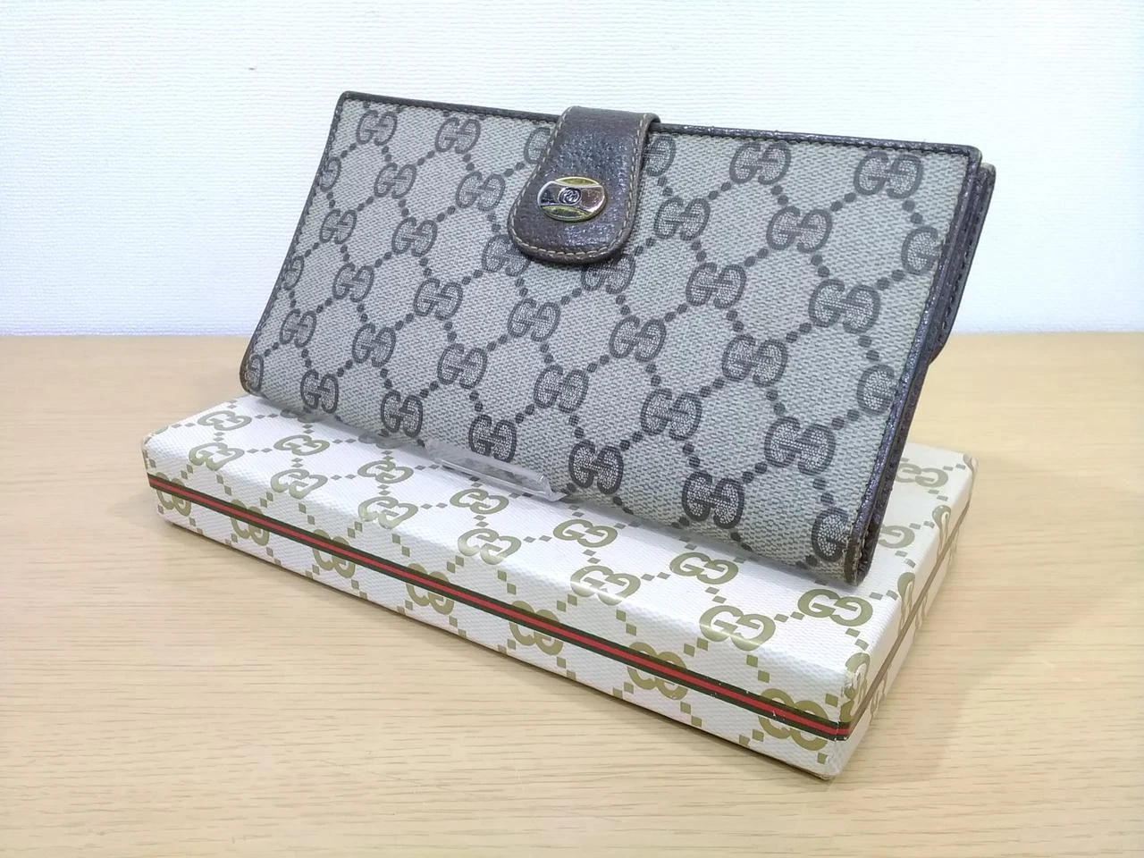 Portefeuille Gucci GG Supreme Sherry Line double pli toile marron