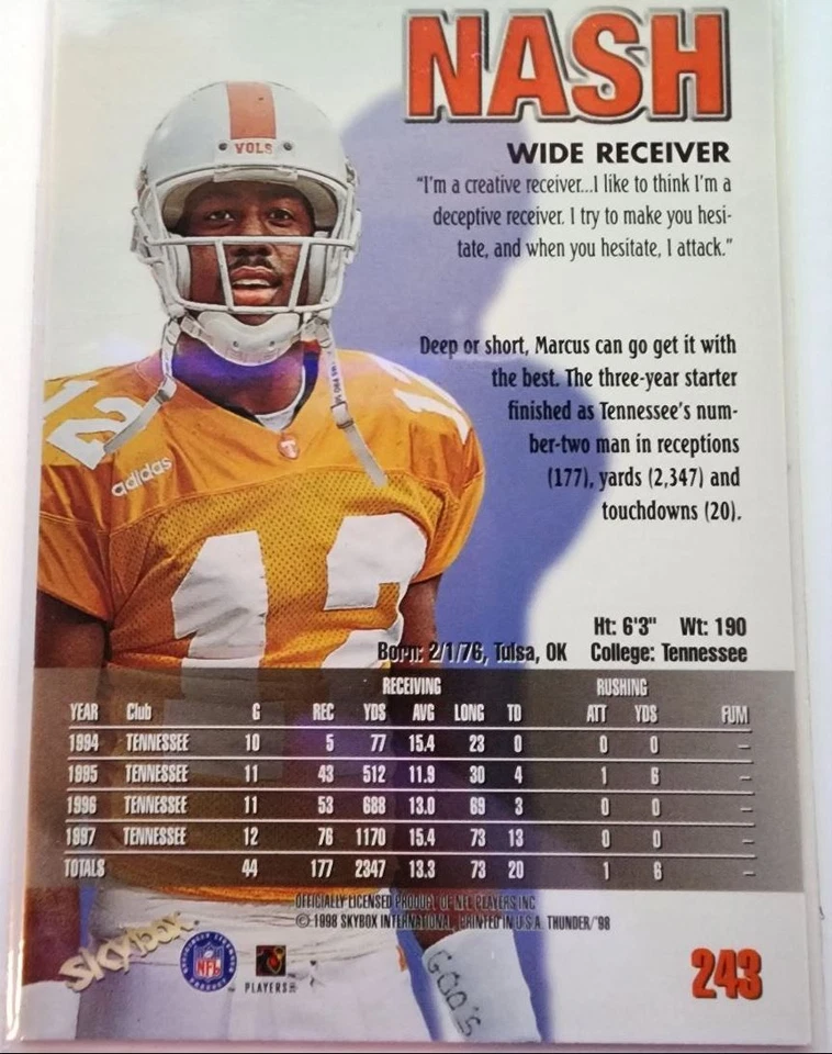 1998 SkyBox Thunder Marcus Nash Rookie Denver Broncos #243 - Image 2 of 2