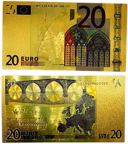 Banconota 20 Euro Placcata Oro 24K - Design Gotico | Souvenir PVC da Collezione | Eu - Foto 7 di 15