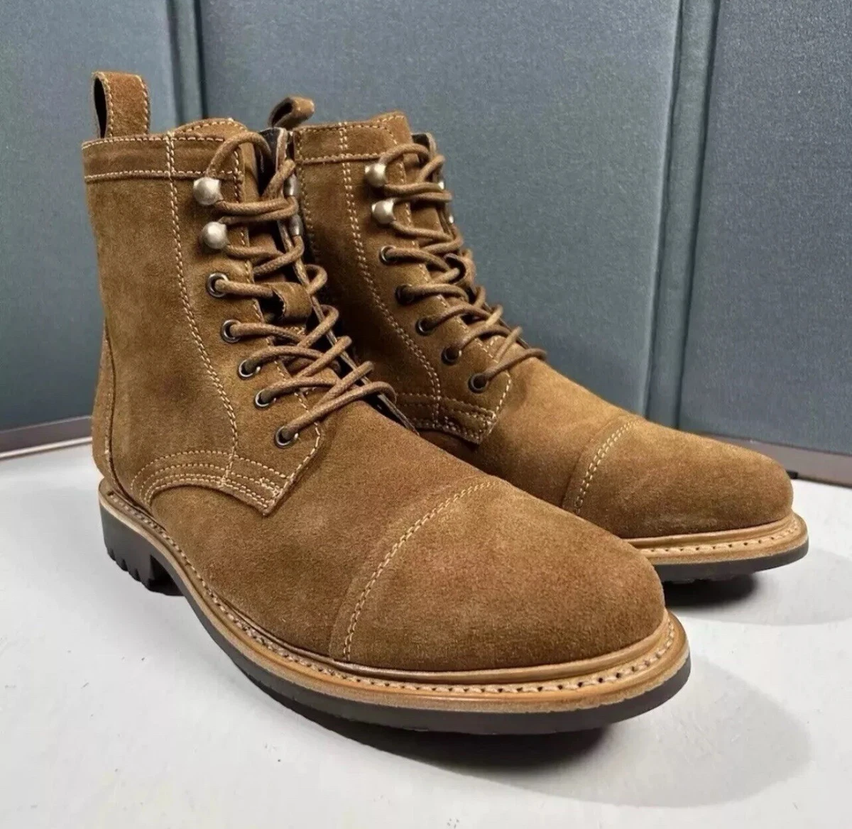 Frye Russell Boots Mens 9.5M Brown Suede Leather Lace-Up Zip Side‎ Stylish NEW Frye Russell Mens Side Zip Lace Up Tan | Mercari main image 3