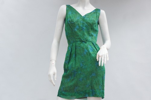 Vintage 60s Emerald Green & Turquoise Print Dress Larry Sakin Desert Fashion's - Picture 4 of 12