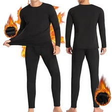 Men Thermal Underwear Set Long Johns Bottom Top Set Fleece Lined Warm Base Layer