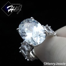 WOMEN SOLID 925 STERLING SILVER FULL BLING CZ OVAL SHAPED ENGAGEMENT RING SR134
