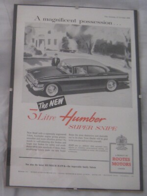 1959 The New 3 Liter Humber Super Snipe original gerahmte Werbung Nr.1