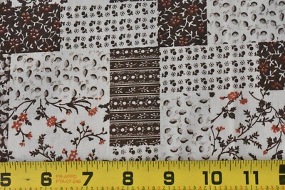 By 1/2 Yd, Vintage, Brown & Cream Calico Cotton Patchwork Cheater-Quilt, V106