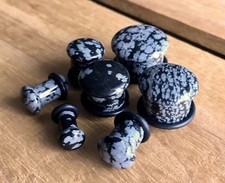 PAIR Snowflake Obsidian Stone Plugs Single Flare Gauges Earlets Body Jewelry