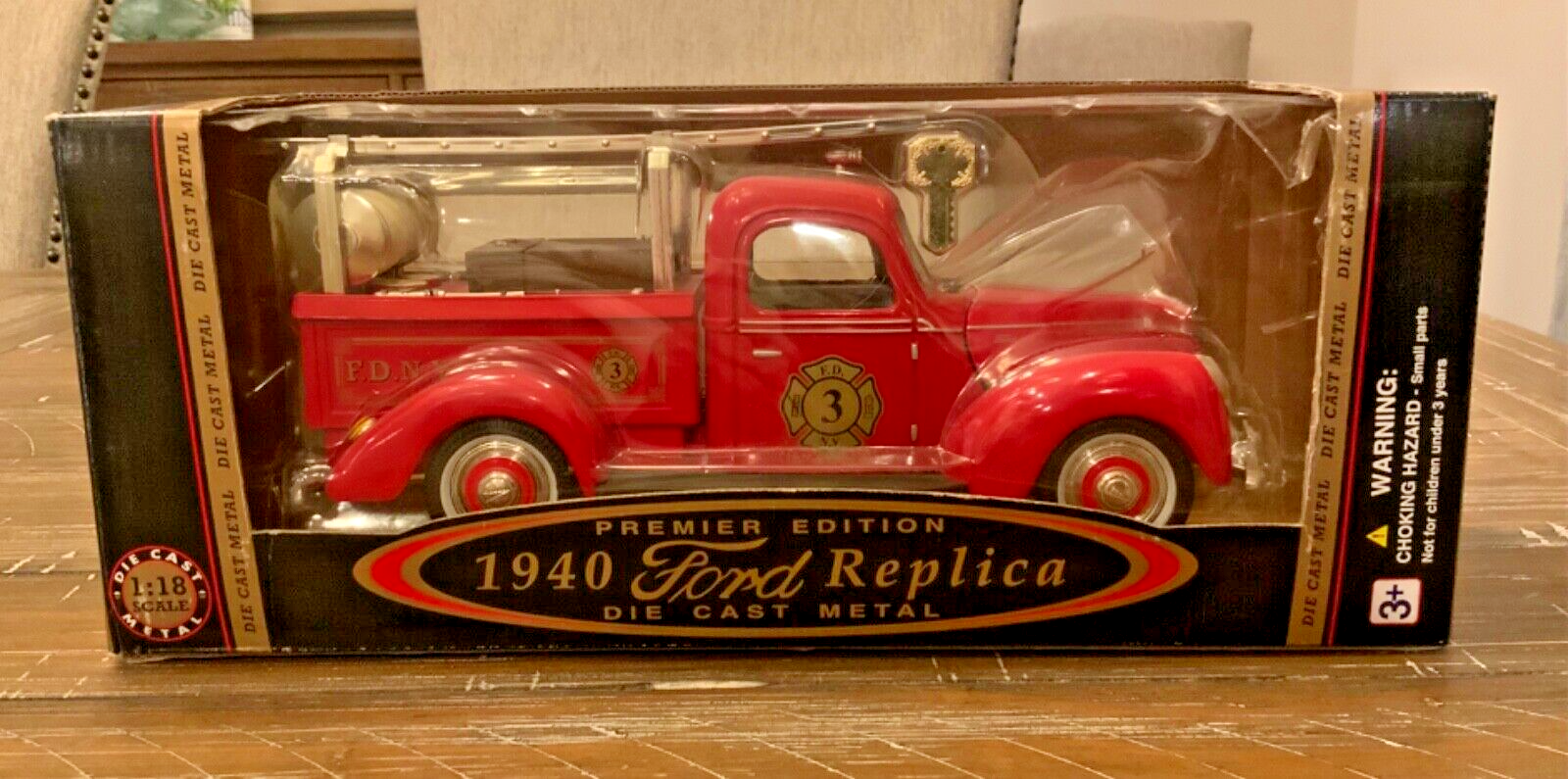 Golden Wheels Diecast 1940 Ford Red #3 FDNY Fire Pickup Truck 1:18 Scale In Box