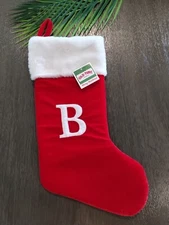 19" Classic Letter B Plush Monogram Christmas Holiday Stocking, Old Time Pottery