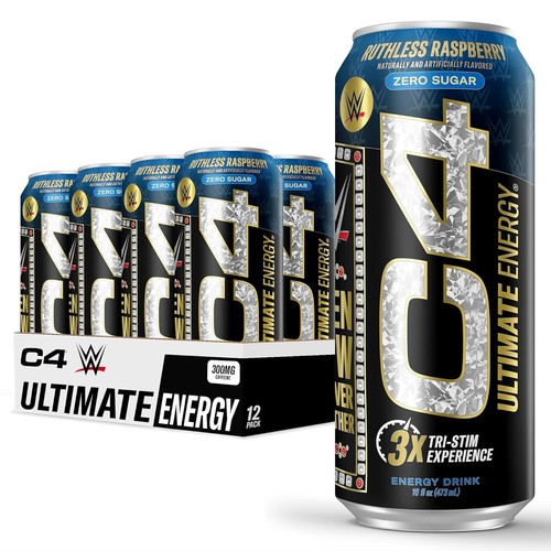 C4 Ultimate x WWE Pre Workout Sugar Free Energy Drink, 16oz (Pack of 12
