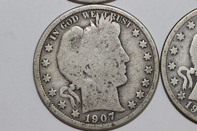 4-1907 MINTS D-S-P-O Grades G-G-G-VG Barber 90% Silver Half Dollar