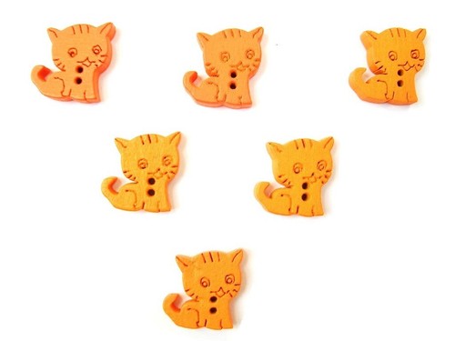 LOT 6 BOUTONS BOIS : chat orange 15*14mm - 第 1/1 張圖片