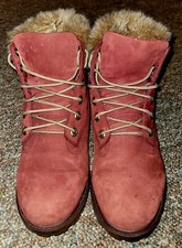 Timberland A2859 Size 5.5 Burgundy Suede Boots w/Fur For Girls Waterproof