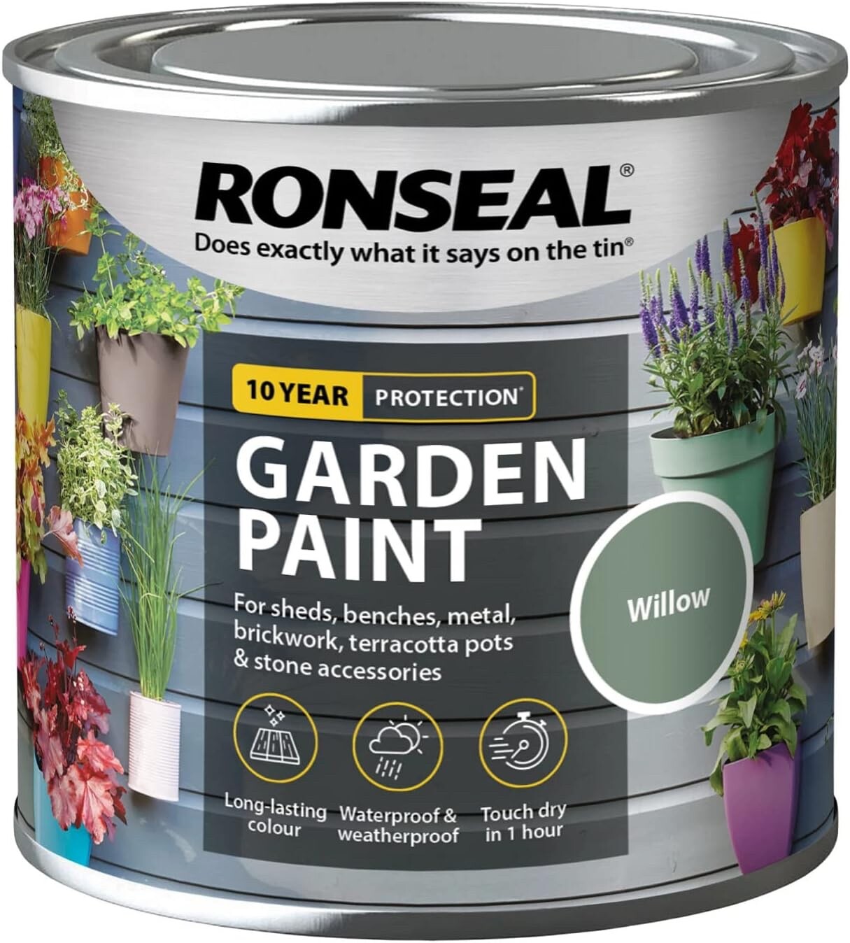 Ronseal Garden Paint Metal Wood Brick Stone Shed Furniture Pots 250ml - Willow