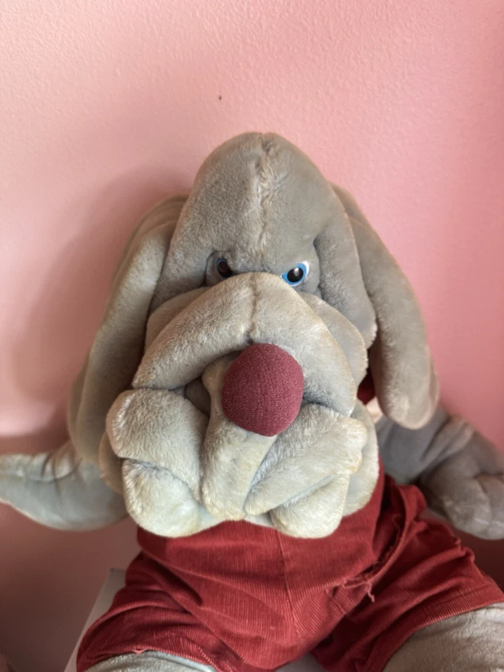 VINTAGE 1981 Ganz Bros pelúcia rugas cachorro mão boneco cinza 15” veludo marrom! - Imagem 3 de 4