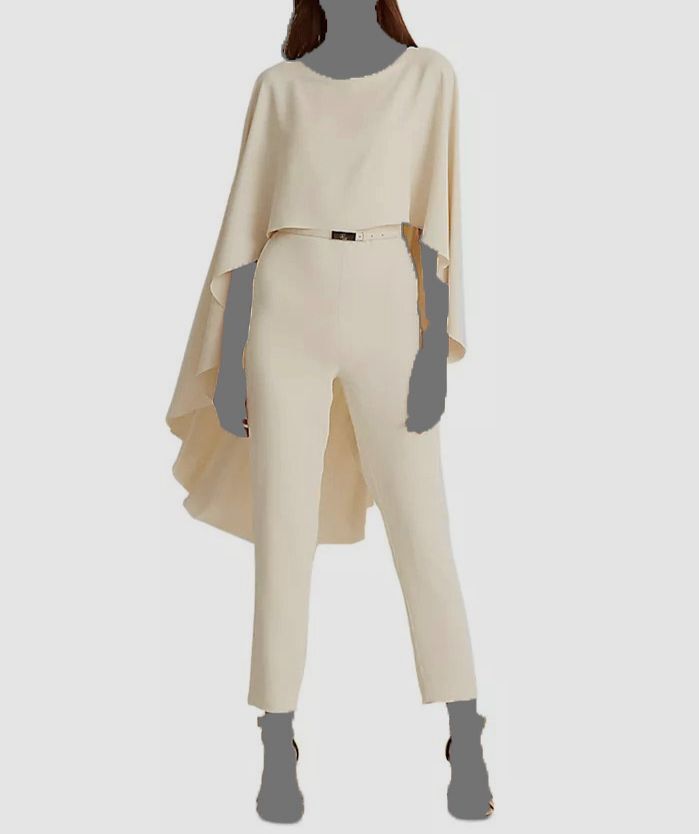 Lauren Ralph Lauren Women's Ivory Georgette Belted Cape Jumpsuit Size 12
