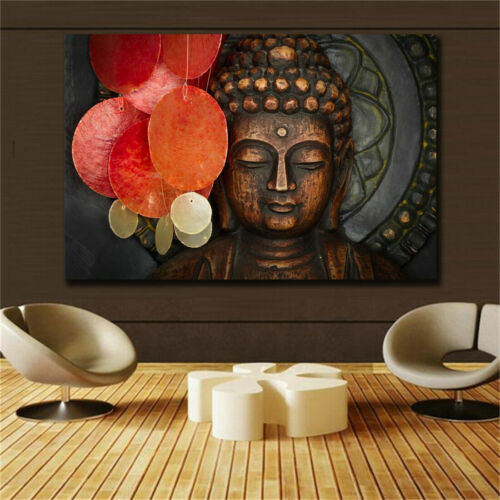 Large art prints Home Decor Canvas Painting Wall Art Buddha Statue Meditation - Afbeelding 1 van 6