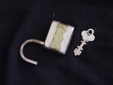 Antique Yellow Padlock, Duplo 55 Tokoz with Original Key, Made in Czechoslovakia