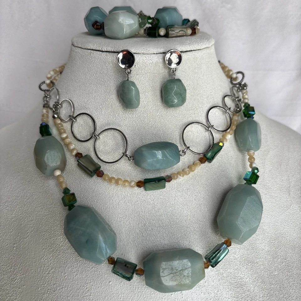 Collar Pulsera Park Lane South Beach Amazonita Marfil Cuentas Abulón y Bonus Foto 4 de 4