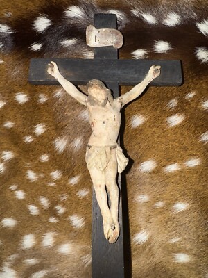 Antique Christ From The Elizabethan Era XlX Century Wooden.