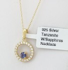 LAB CREATED TANZANITE & W/SAPPHIRE PENDANT NECKLACE 14K YELLOW GOLD PLATED (.925 — photo 2