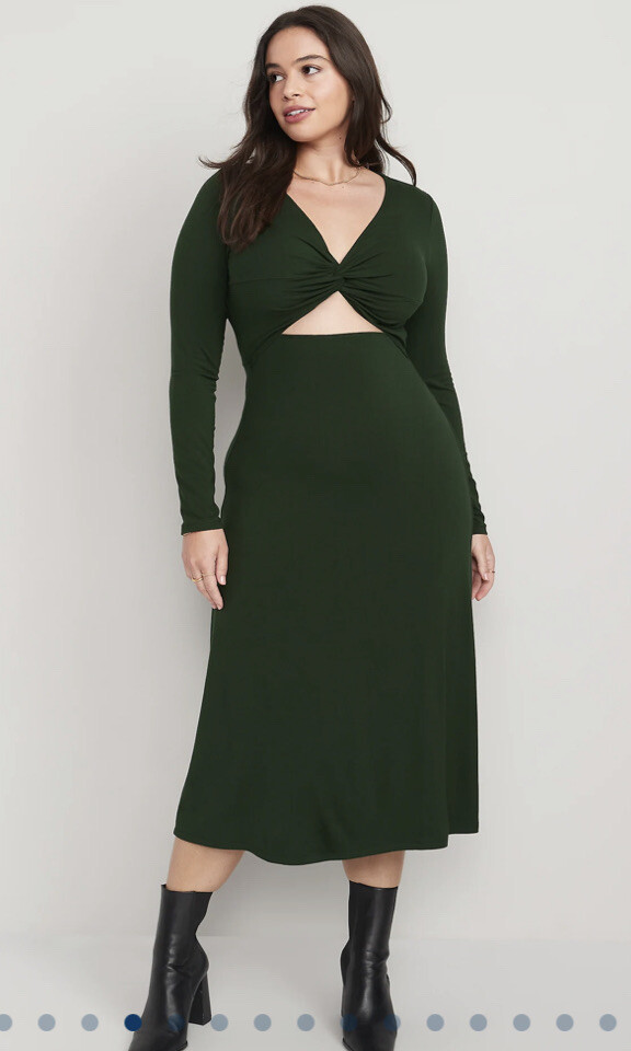 cut out dress old navy New Women's Old Navy Fit & Flare Twist-Front Cutout Midi Dress U pick Green