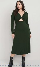 Old Navy Dress Green Fit & Flare Twist-Front Cutout Midi Womens Size XL