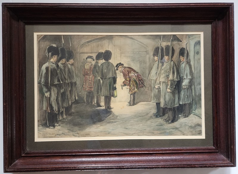 Antique British Watercolor, looks to be the lower levels of the tower of London