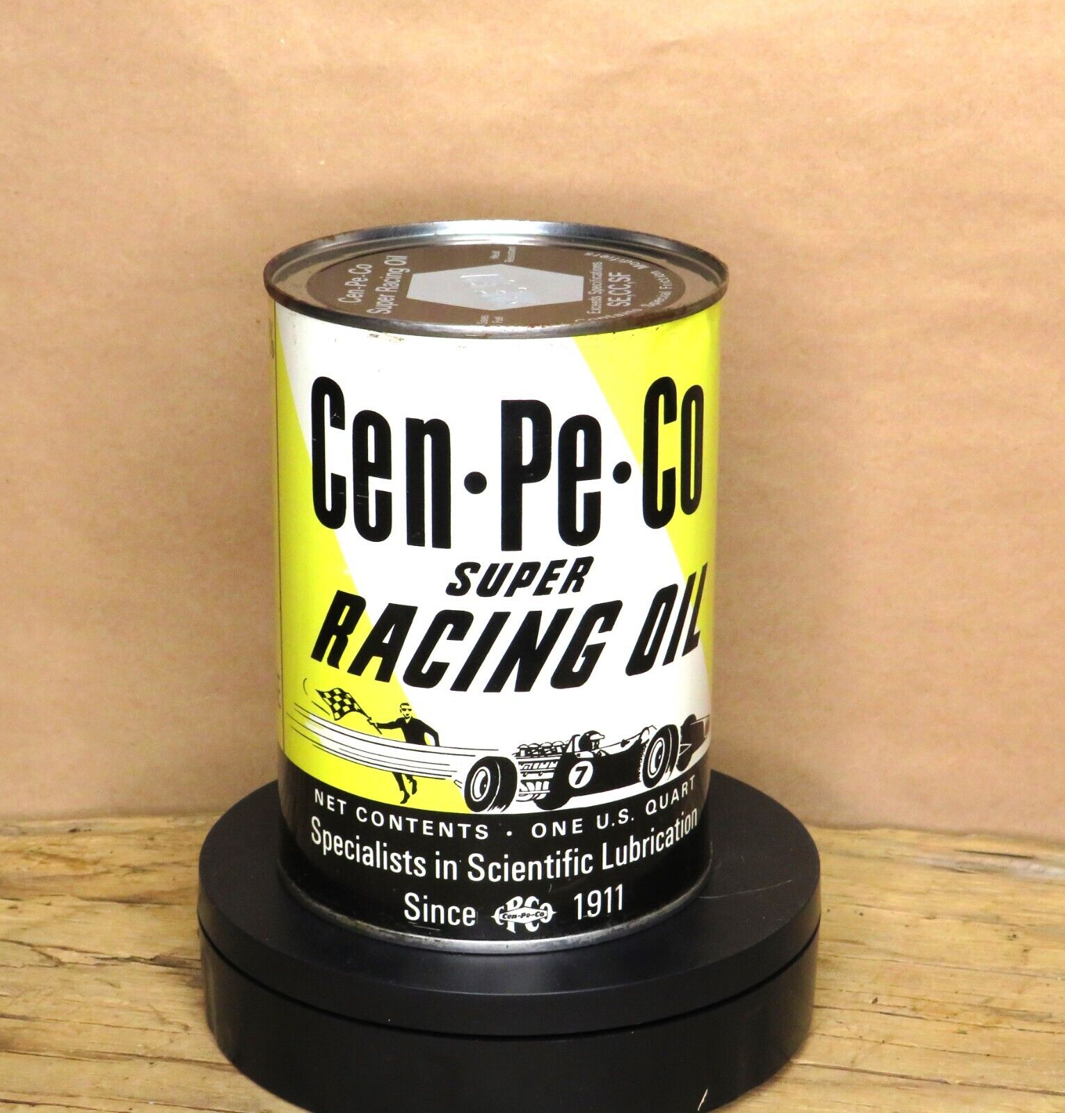 Extremely Nice NOS Full /  CEN-PE-CO SUPER RACING OIL~  Metal Quart Can