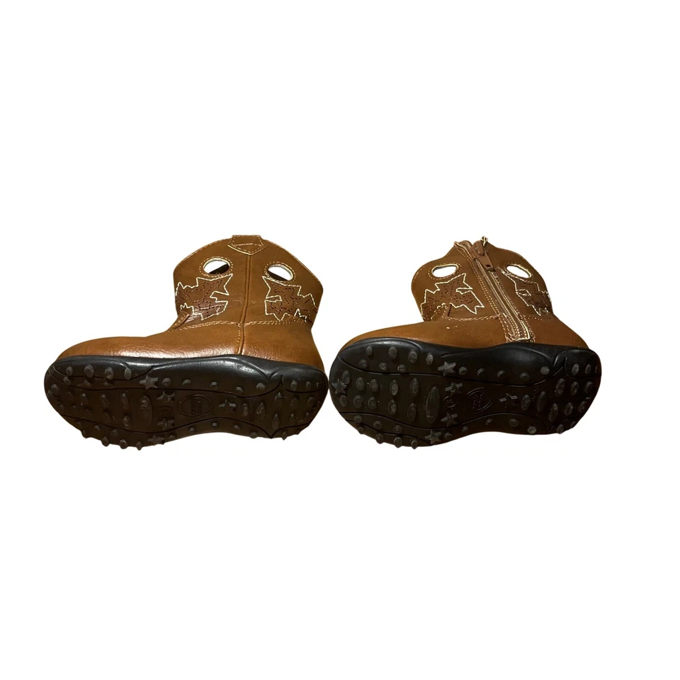 Cowboy Boots Western Brown Toddler Pull On Side Zip Faux Leather Size 5 - Image 3 of 4