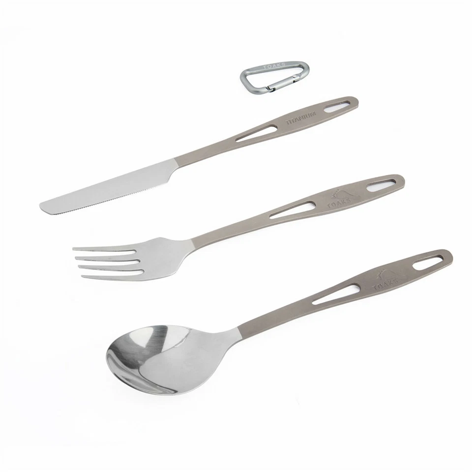 TOAKS Titanium 3-Pcs/Set Spoon Fork Knife Ultralight Camping Cutlery Utensil Set - Image 2 of 4