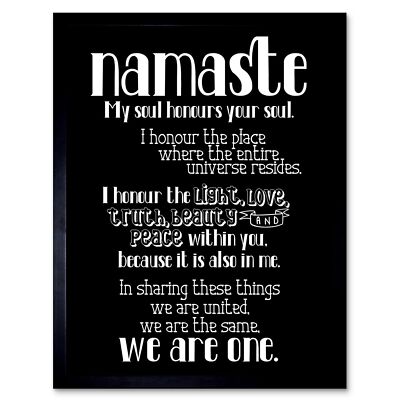 Quote Typograph Text Namaste Blackboard Definition 12X16 Inch Framed Art Print