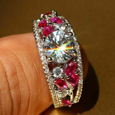 2Ct Marquise Cut Simulated Ruby Band Women's Ring 14K White Gold Plated Silver