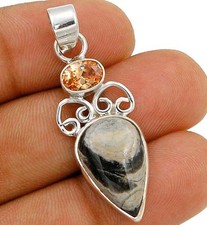 Natural Silver Leaf Jasper 925 Solid Sterling Silver Pendant Jewelry @16-6